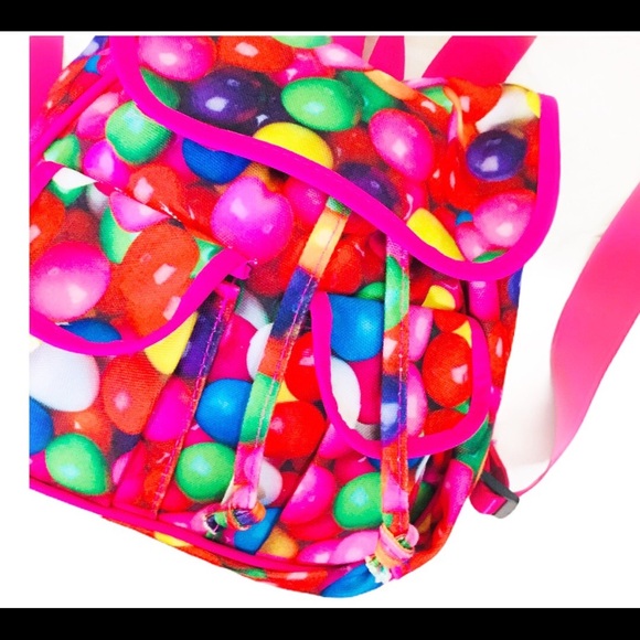 SWEETZ-A-RIFFIC Gum Ball Print Backpack/Bag With Drawstring Fastening Hot Pink - Picture 6 of 14